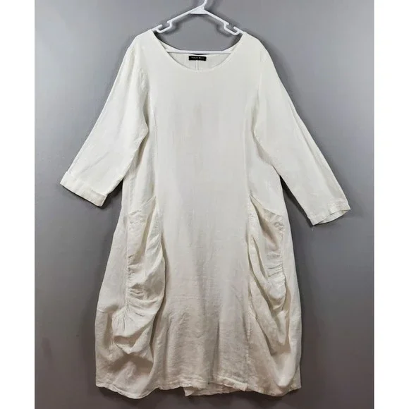 Sabina Bach | Dresses | Sabina Bach Made In Italy White Linen Midi Dress  Pockets Sz L See Measurements | Poshmark